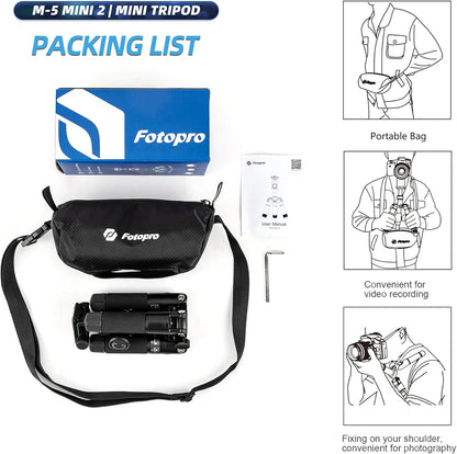 Fotopro Mini Tripod Portable Desktop Aluminum Small Camera Tripod with 360 Ball Head 20 Inch Compact Tabletop Tripod for DSLR Camera Video Camcorder Travel with Carrying Bag Load up to 11lbs/5kg