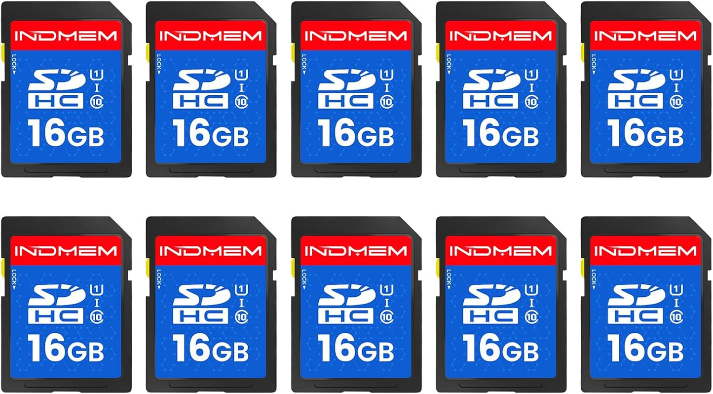 INDMEM SD Card 16GB, 10-Pack UHS-I Class 10 MLC Flash Memory Card, High-Speed Secure Digital Cards for Cameras, DSLR, Action Cams - Reliable Storage