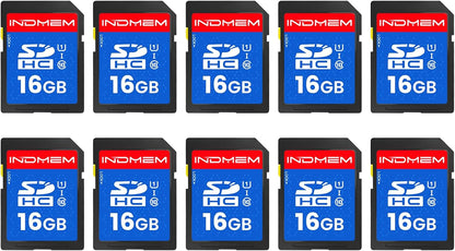INDMEM SD Card 16GB, 10-Pack UHS-I Class 10 MLC Flash Memory Card, High-Speed Secure Digital Cards for Cameras, DSLR, Action Cams - Reliable Storage