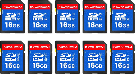 INDMEM SD Card 16GB, 10-Pack UHS-I Class 10 MLC Flash Memory Card, High-Speed Secure Digital Cards for Cameras, DSLR, Action Cams - Reliable Storage