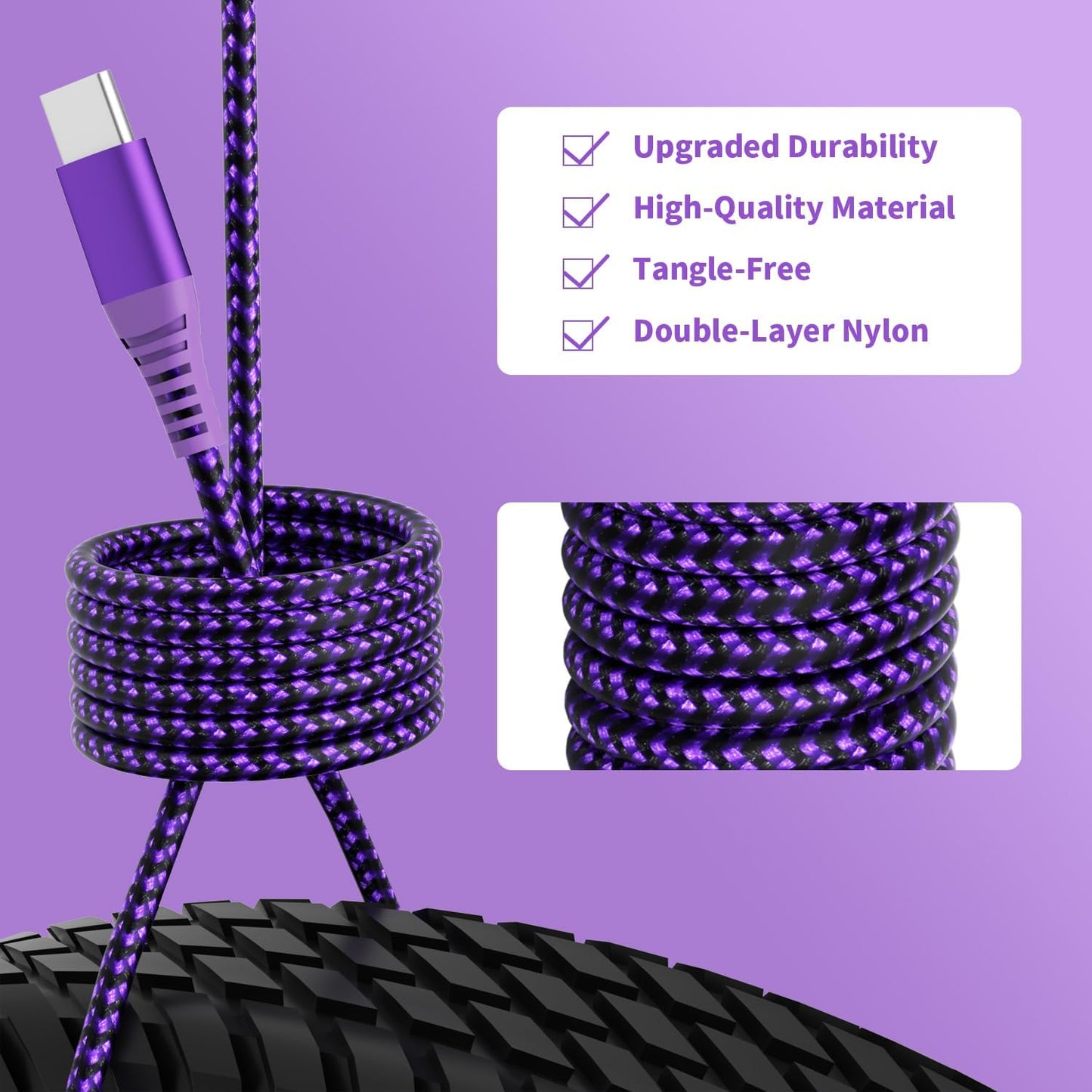 USB C to USB C Cable 60W(3A), Nylon Braided Type-C Charger Cable Fast Charging for iPhone 15 Pro Max Plus/Samsung S23, Switch, Pad and More(3FT 3Pack)