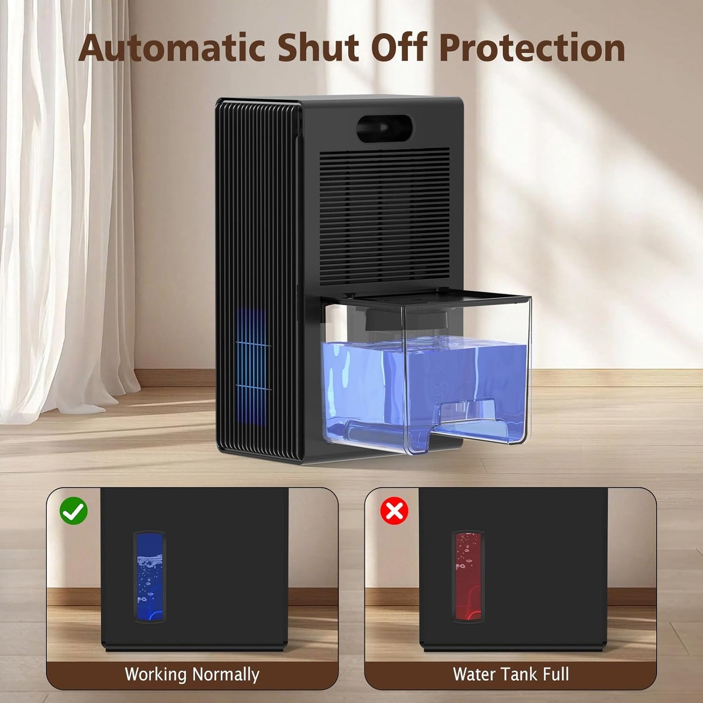 NineSky Dehumidifiers for Home, 95 OZ Water Tank, (1000 sq.ft) Dehumidifiers for Bathroom Bedroom Basement with Auto Shut Off,7 Colors LED Light(Black)