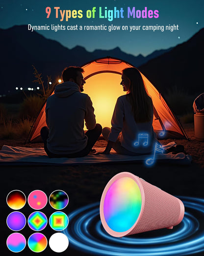 Portable Bluetooth Speaker Wireless with 9 Color Lights, 20H Playtime, Stereo Pairing, Deep Bass, IPX6 Waterproof, Bluetooth 5.3, Small Speaker for Home, Party, Outdoor, Camping, Beach, Gift