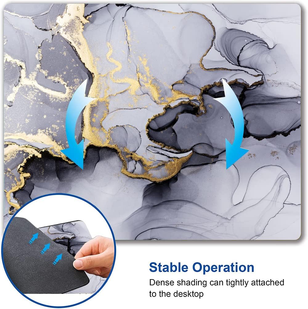 Mouse Pad, Cute Personalized Mouse Pads with Marble Design, Square Washable Cloth Mouse Mat, Gaming Office Home Non-Slip Rubber Base Computer Mousepad, Black Grey Gold Marble