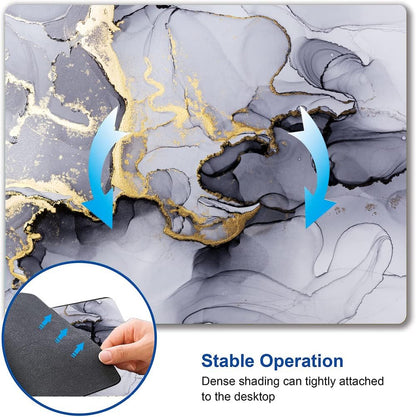 Mouse Pad, Cute Personalized Mouse Pads with Marble Design, Square Washable Cloth Mouse Mat, Gaming Office Home Non-Slip Rubber Base Computer Mousepad, Black Grey Gold Marble