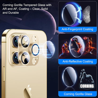 Esanik 2023 Upgrade 2 Pack for iPhone 14 Pro/iPhone 14 Pro Max Camera Lens Protector, Aluminum Alloy Metal matte Case Tempered Glass Camera Screen Cover, Scratch Resistant Case Friendly (Gold)
