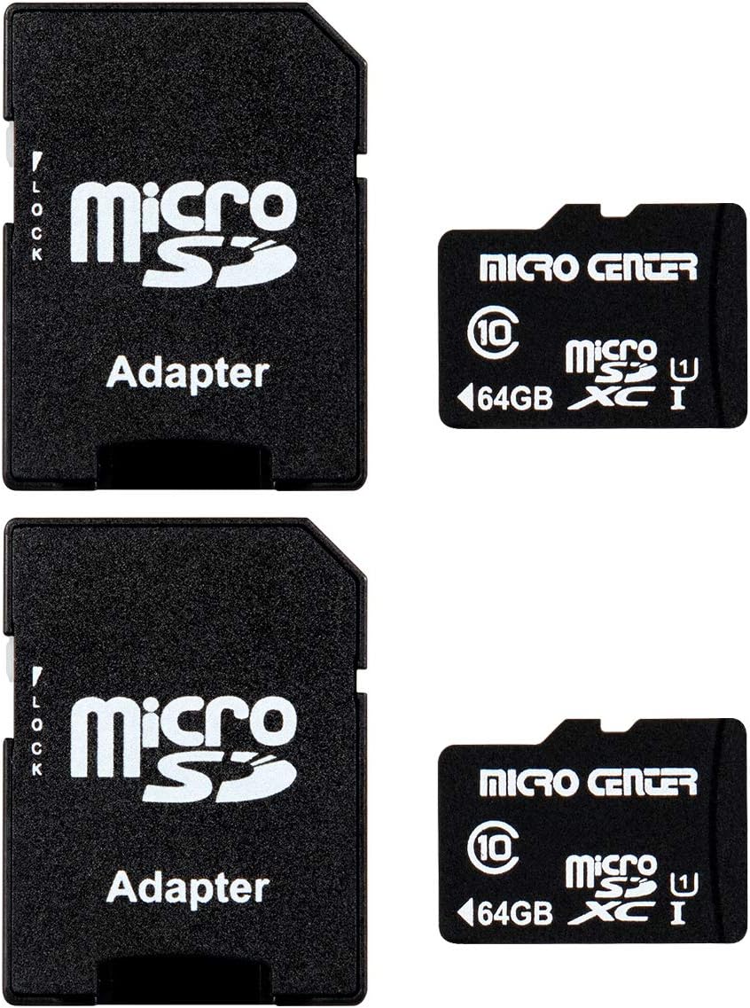 INLAND Micro Center 64GB Class 10 MicroSDXC Flash Memory Card with Adapter for Mobile Device Storage Phone, Tablet, Drone & Full HD Video Recording - 80MB/s UHS-I, C10, U1 (2 Pack)