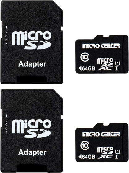 INLAND Micro Center 64GB Class 10 MicroSDXC Flash Memory Card with Adapter for Mobile Device Storage Phone, Tablet, Drone & Full HD Video Recording - 80MB/s UHS-I, C10, U1 (2 Pack)
