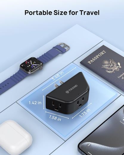 TROND Multi Plug Outlet 3 Pack - Wall Extender with 3-Prong Grounded Sockets, 3 Way Angled Outlet Adapter, Cruise Essentials, Expander for Travel, Home, Hotel, Dorm Room, Black