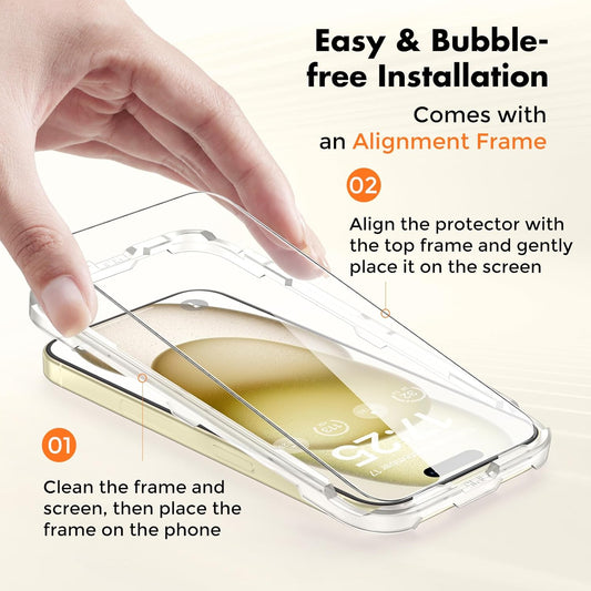 UNBREAKcable 2-Pack Screen Protector for iPhone 16, Double Shatterproof Tempered Glass [Easy Installation Frame] [9H Hardness] [99.99% HD Clear] [Case Friendly] for iPhone 6.1 inch