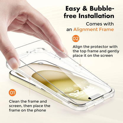 UNBREAKcable 2-Pack Screen Protector for iPhone 16 / iPhone 15, Double Shatterproof Tempered Glass [Easy Installation] [9H Hardness] [99.99% HD Clear] [Case Friendly] for iPhone 6.1 inch