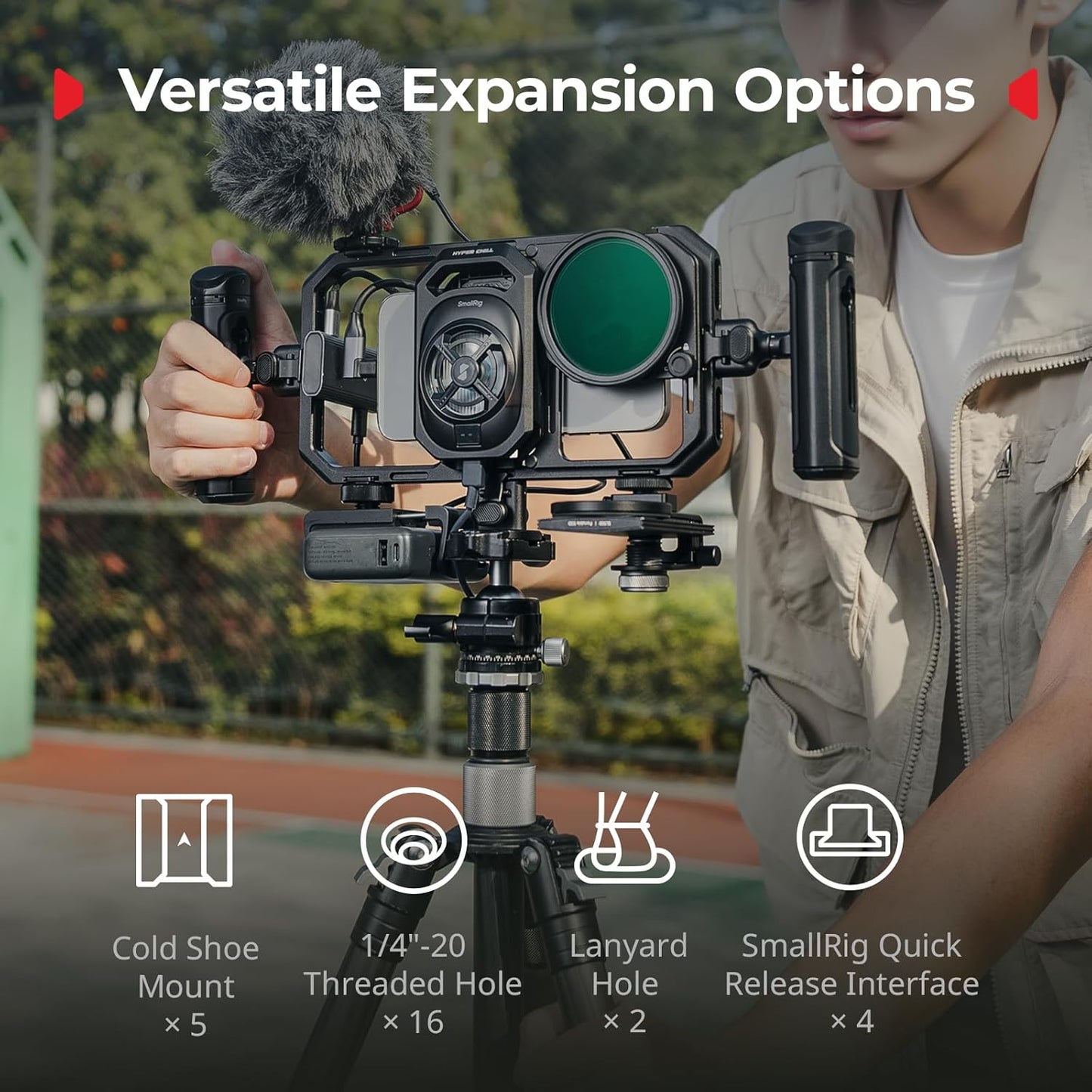 SmallRig Universal Hyper Chill Cooling Phone Cage for iPhone/Android, with 15W Active Cooler & 2-in-1 USB-C Adapter & Power Bank Holder, Compatible 2.5-3.1" Phones, Live Streaming Video Shooting-5275