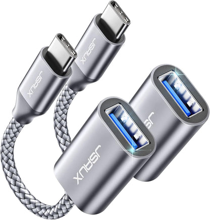 JSAUX USB C to USB Adapter [2 Pack], USB Type C Male to USB 3.0 Female OTG Cable Thunderbolt3 to USB Adapter Compatible with MacBook Pro/Air 2019 2018 2017, Galaxy S23 S23+ Ultra Note 10 S9 S8-Silver