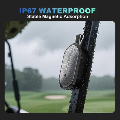 SOWO Wireless Portable Small Speaker, Ultra Magnetic Bluetooth Speaker for Golf Cart, Coverless IP67 Waterproof, 24 H Playtime, Pro Sound, Clip Hanging Design for Outdoor, Indoor - Black