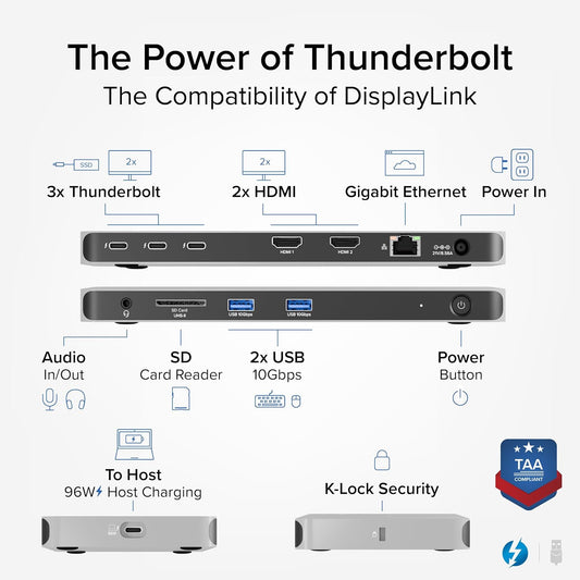 Plugable Thunderbolt 4 Dock for Quad Monitors 100W, Thunderbolt Docking Station Connects up to Four 4K Monitors for Windows and Mac Laptops, 2x HDMI, 4x Thunderbolt 4/USB C, Driver Required TBT-6950PD