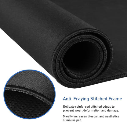 Gaming Mouse Pad, Large Desk Mouse Pad with Stitched Edges,(35.4X15.7In) Durable Non-Slip Natural Rubber Base, Waterproof Computer Keyboard Pad Mat for Esports Pros/Gamer/Desktop/Office/Home, Black