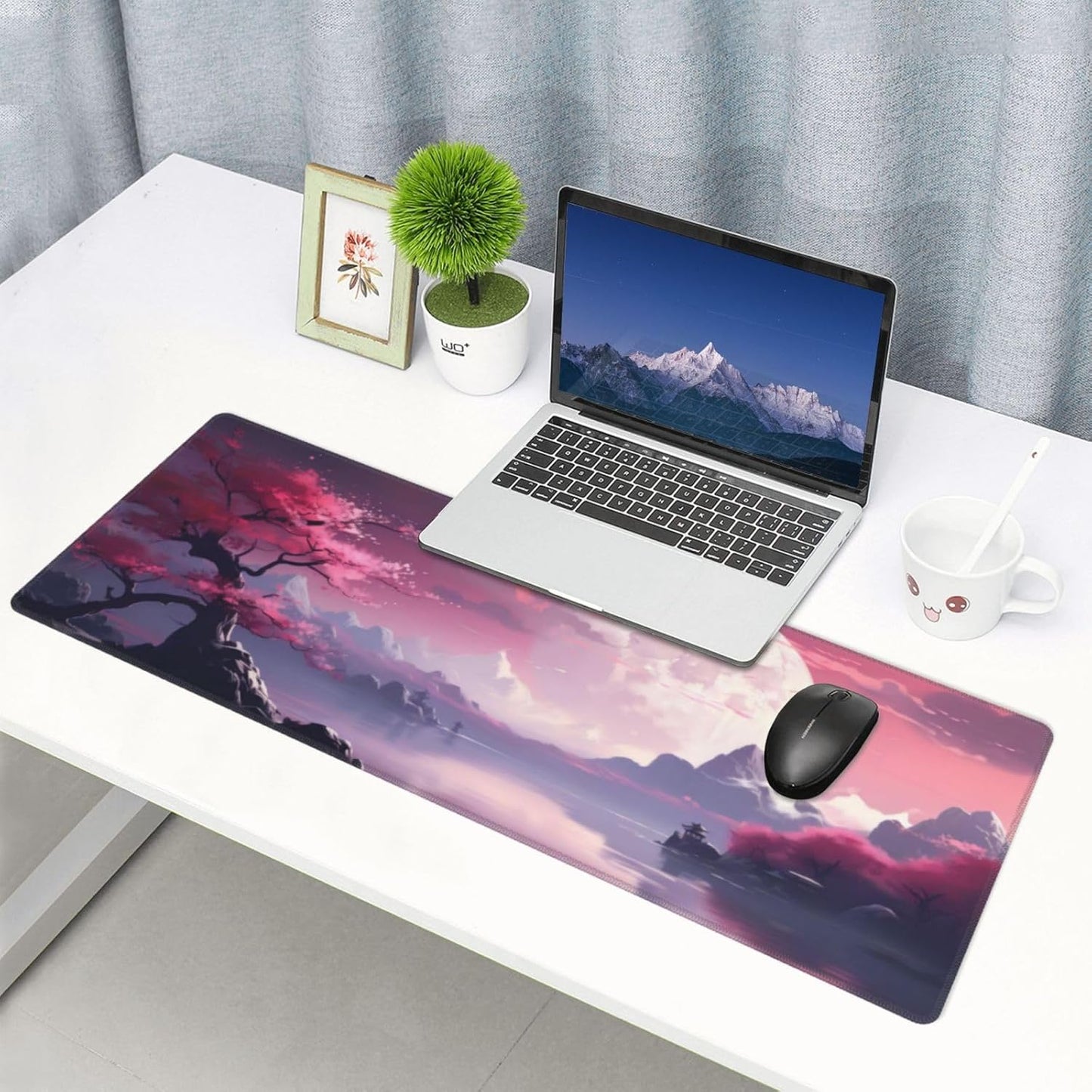 Watercolor Japanese Large Gaming Mouse Pad,Japanese Mouse Pad 31.5 x 11.8 in Mat Desk Pad,Large Desk Mat,Extended Keyboard Mousepad with Non-Slip Base and Stitched Edge for Desk Home Office
