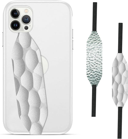 Phone Grip Strap - Reversible Finger Holder for Phone Back, Customizable Anti-Slip Design, Wireless Charging Compatible Detachable Holder for iPhone - Hammered Metal Silver