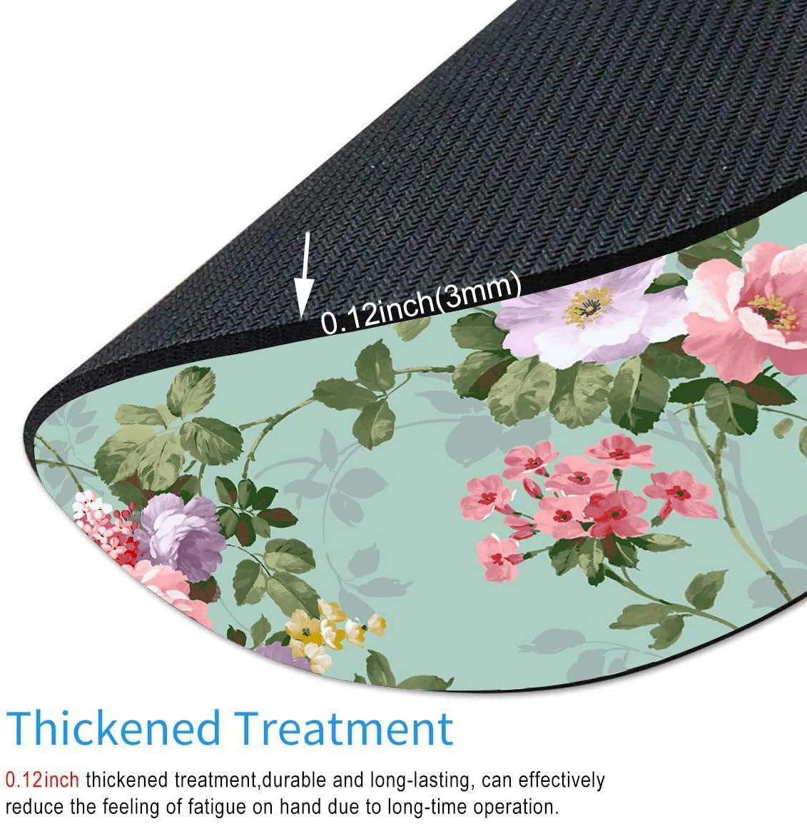 Mouse Pad, Mint Floral Teal Mouse Pad, Washable Round Mousepad with Lycra Cloth, Non-Slip Rubber Base Small Wireless Mouse Pads for Office Laptop