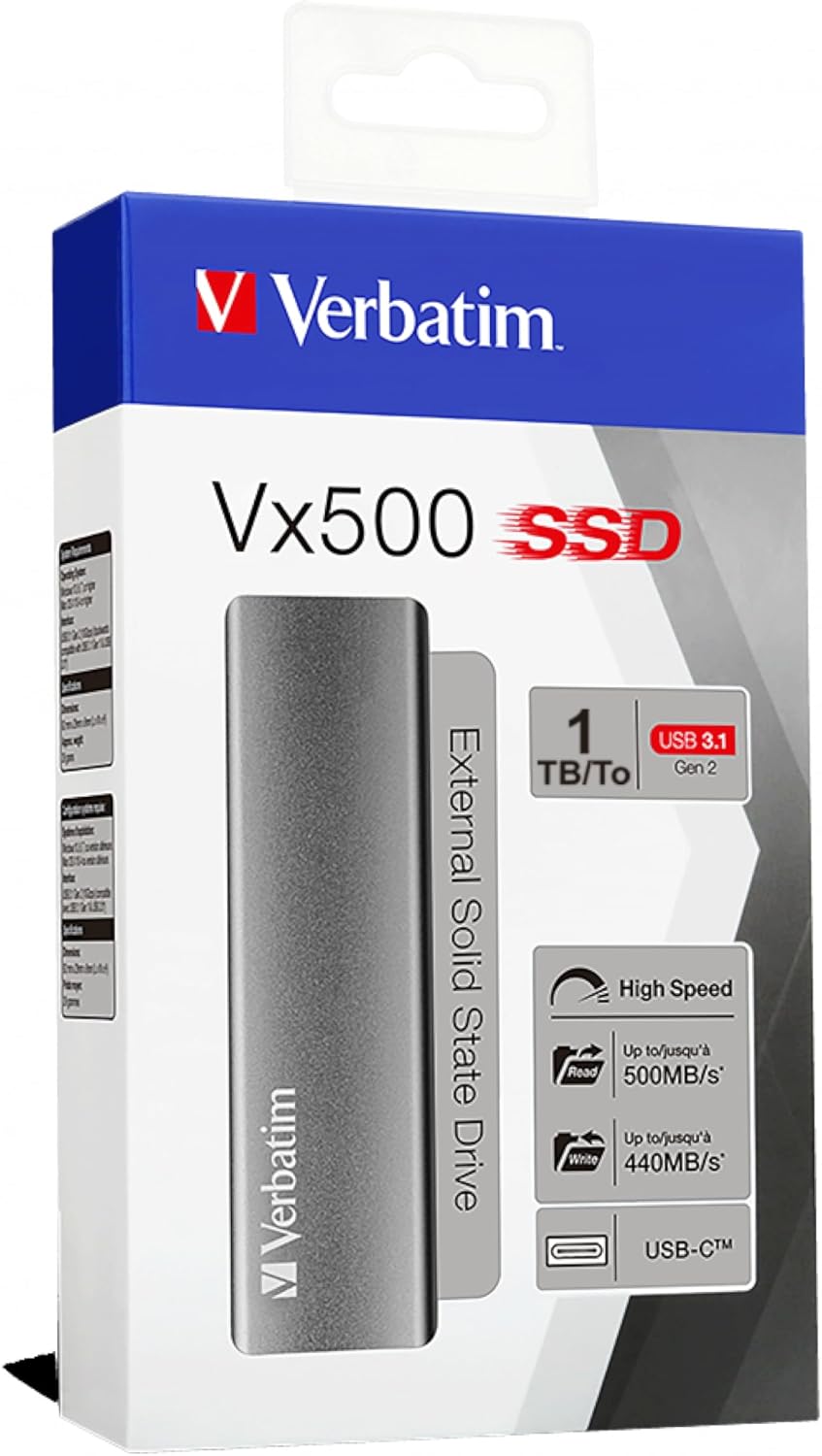 Verbatim 1TB Vx500 Portable SSD External Hard Drive USB 3.1 Gen 2 – Space Gray