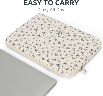 Puffy Laptop Sleeve 13-15.6 Inch Cute Quilted Laptop Protective Case Padded Floral Computer Sleeve for MacBook (A-Light Blue, 11 Inch)