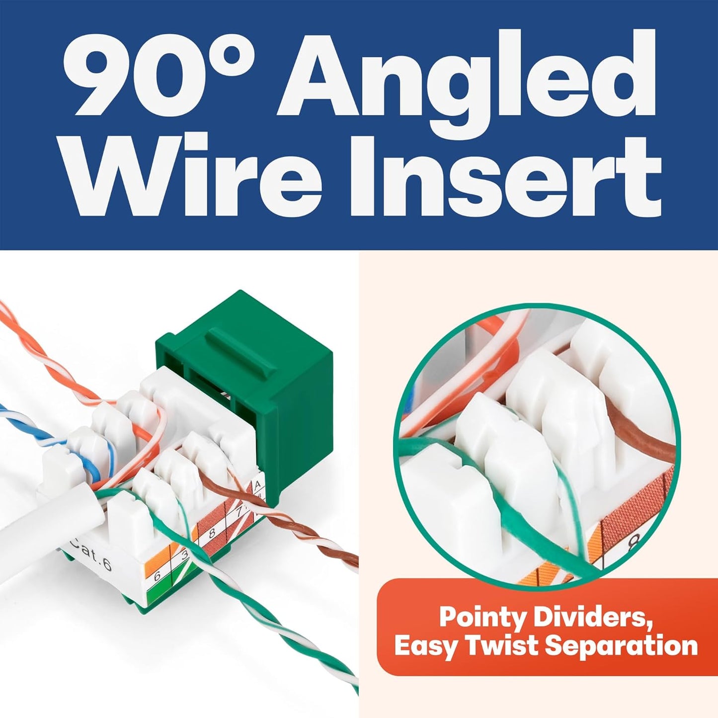 Everest 90° Angled RJ45 Cat6 Keystone Jacks 100-Pack in Green - Slim Profile Female RJ45 Connectors - Cat 6 Keystone Jack - Compatible with 90° Angled Speed Termination Tool - easyJACK (B094WB91H3)