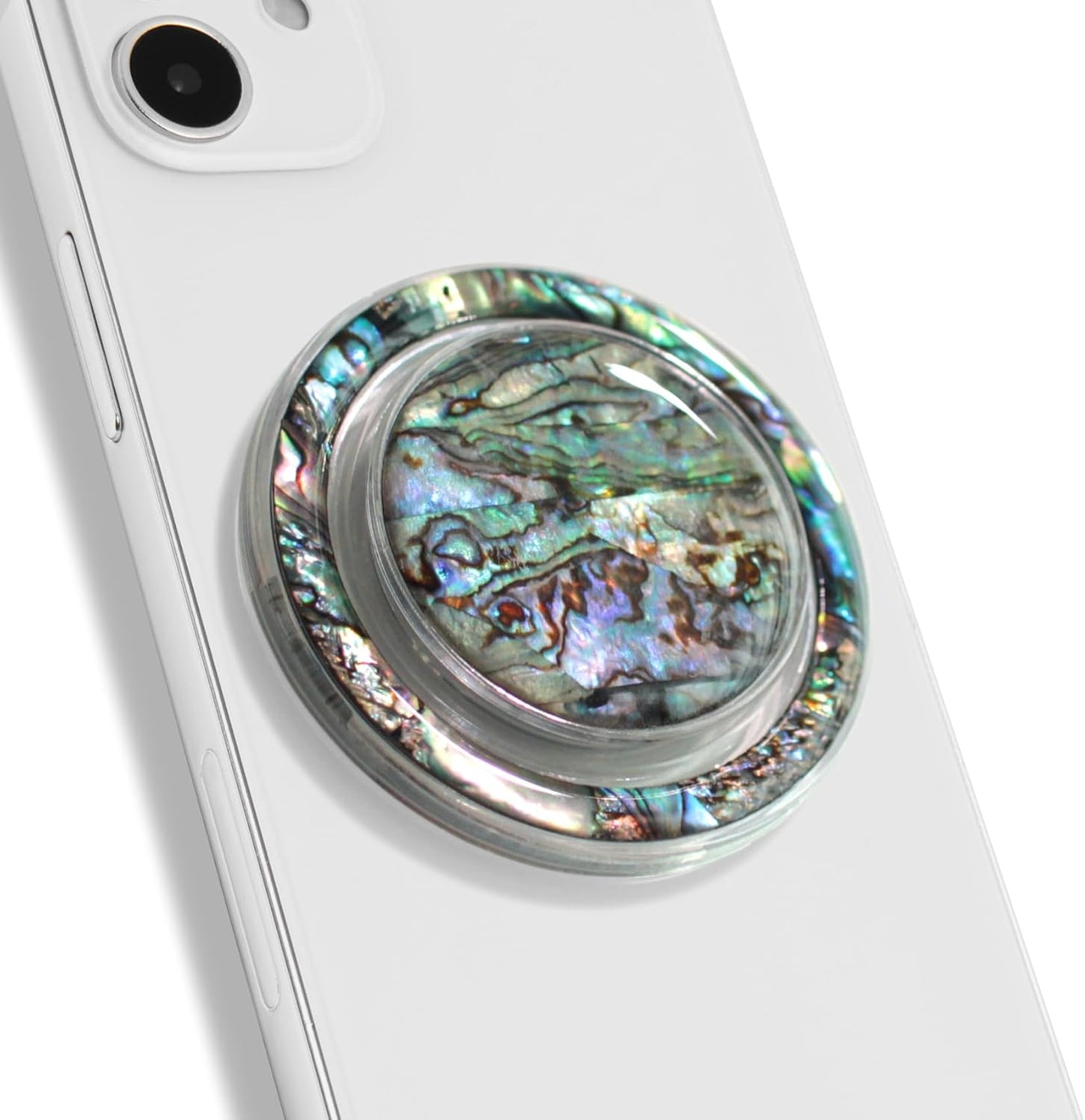 OnTheGrip Cute Natural Seashell Design Round Shape Collapsible Mobile Phone Grip Stand Holder for Smartphone Tablet Cell Phone Accessory (Black Fresh Water)