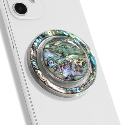 OnTheGrip Cute Natural Seashell Design Round Shape Collapsible Mobile Phone Grip Stand Holder for Smartphone Tablet Cell Phone Accessory (Black Fresh Water)