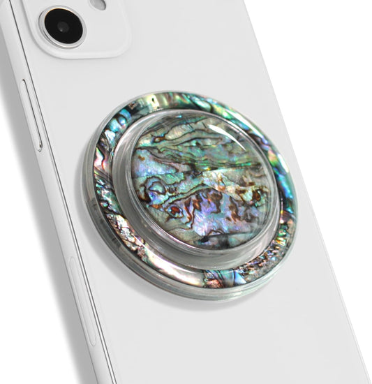 OnTheGrip Cute Natural Seashell Design Round Shape Collapsible Mobile Phone Grip Stand Holder for Smartphone Tablet Cell Phone Accessory (Black Fresh Water)