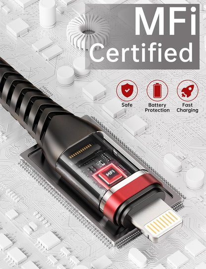 Short iPhone Charger 1FT 3Pack [Apple MFi Certified] USB to Lightning Cable Nylon Braided Heavy Duty Fast Charging Cord Compatible with iPhone 14/13/12/11/SE/X/XS/XR/8/7/6/6S/iPad - Red