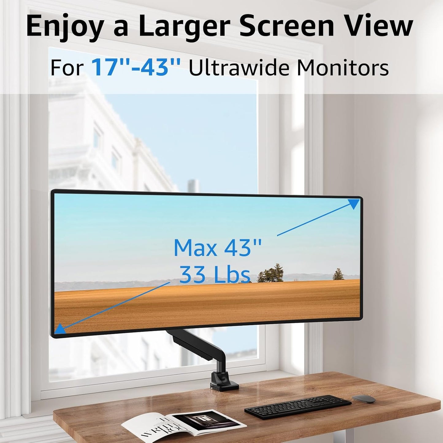 MOUNTUP Single Monitor Mount fits 22''-43'' Ultrawide Screen, Holds 6.6-33lbs, Computer Monitor Arm Desk Mount, Heavy Duty Gas Spring Monitor Stand for Flat/Curved Screen, with C-clamp/Grommet Base