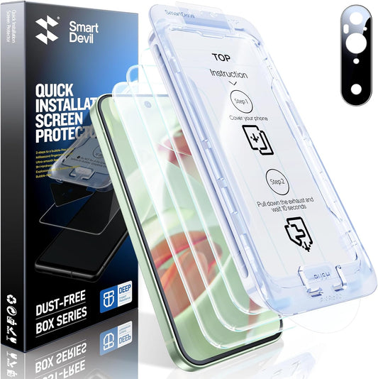 SMARTDEVIL [3+1 Pack Screen Protector For Google Pixel 9 With Camera Lens Protector, FingerPrint Reader Compatible, Clear 9H Tempered Glass Film, Fast & Easy Installation, Alignment Frame