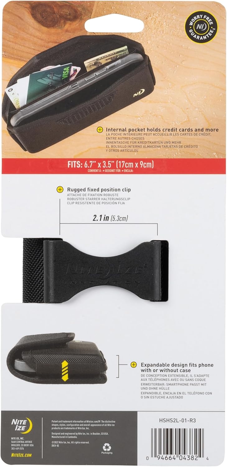 Nite Ize Clip Case Hardshell Universal Rugged Holster - Holster for Men's & Women's Belts - Utility Belt Pouch - Phone Accessories - Cell Phone Pouch - XX-Large, Black