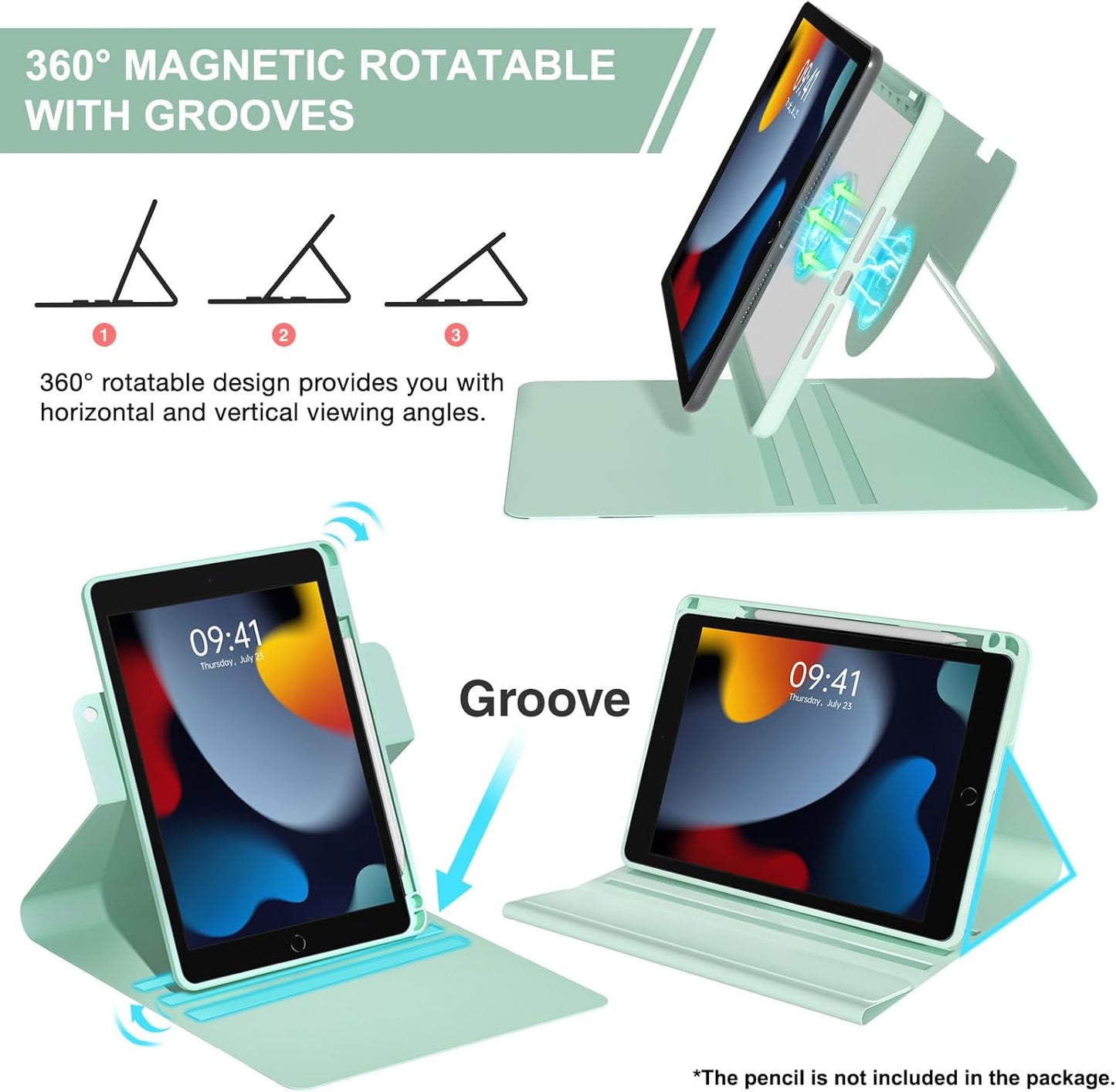 OYEEICE Keyboard Case for iPad 9th Generation - Detachable Wireless Backlit Keyboard, Upgraded Magnetic Cover with Pencil Holder for iPad 9th/8th/7th Gen, iPad Pro 10.5" & iPad Air 3rd Gen - Green