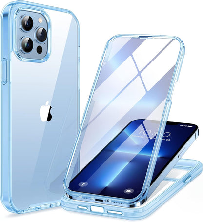 Miracase Glass Case for iPhone 13 Pro Max 6.7 inch, Upgrade Full-Body Clear Bumper Case with Built-in 9H Tempered Glass Screen Protector for iPhone 13 Pro Max, Clear Blue