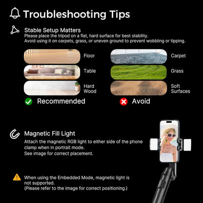 Auto Face Tracking Tripod & 360° Rotating Selfie Stick with Light, Smart AI Motion Sensor, Facial Recognition, 1-Axis Gimbal Stabilizer Phone Holder for iPhone/Android, TikTok Video Recording/Vlog