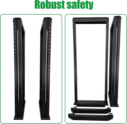 15U Server Rack/4-Post 19in Network Rack/Open Frame Rack with Wheels, Heavy-Duty Frame Cabinet/Adjustable Depth 29.75-27.75in GLOBALRACK(4POST-1000-15U)