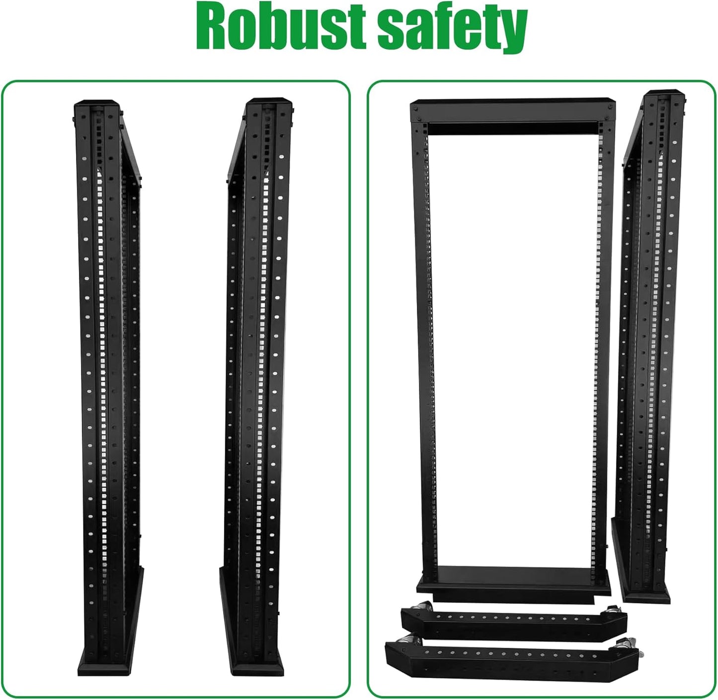 15U Server Rack/4-Post 19in Network Rack/Open Frame Rack with Wheels, Heavy-Duty Frame Cabinet/Adjustable Depth 24-22in GLOBALRACK(4POST-800-15U)