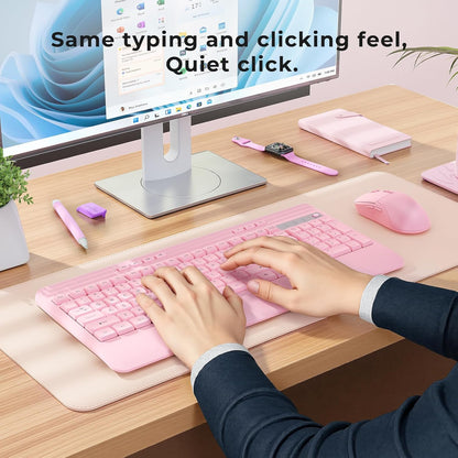 Wireless Keyboard and Mouse Set with Quiet Keys, 2.4G Full Size Ergonomic Keyboard with Wrist Rest, Protective Covers, Soft Touch Silent Design for Windows, Computer, PC and Laptop