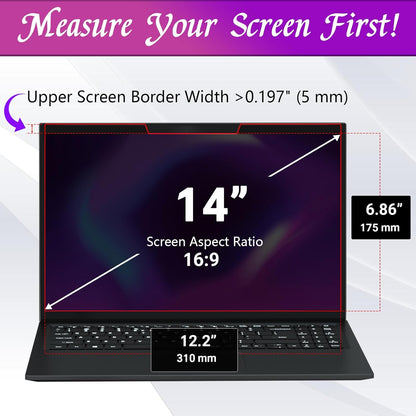 PYS Magnetic Laptop Privacy Screen 14 Inch (16:9 Aspect) - Anti-Glare Blue Light Filter, Removable Privacy Screen Protector Compatible with HP/Dell/Acer/Lenovo/Samsung/ASUS (12.2x6.9inch/ W x H)