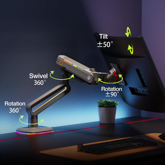 RGB Gaming Monitor-arm for Flat/Ultrawide/Curved Monitors 32 to 60 inch, Heavy Duty Stand Load up to 20 kg, VESA 75/100 mm Monitor-Mount F6-G