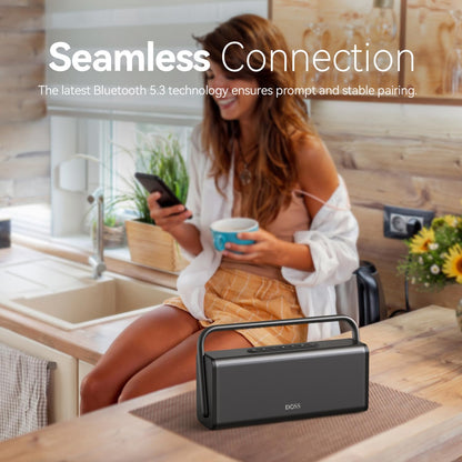 DOSS SoundBox XL Pro Bluetooth Speaker with 50W Powerful Stereo Sound, Extra Bass,16H Playtime, Integrated Metal Body, Aluminum Alloy Handle, Portable for Home, Office, Backyard - Blue