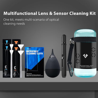 VSGO Professional Camera Cleaning Kit – for Canon, Nikon, Sony, DSLR & Mirrorless Cameras, Includes Lens Cleaning Pen, Air Blower, Sensor Swabs for Full Frame & APS-C, Microfiber Cloth