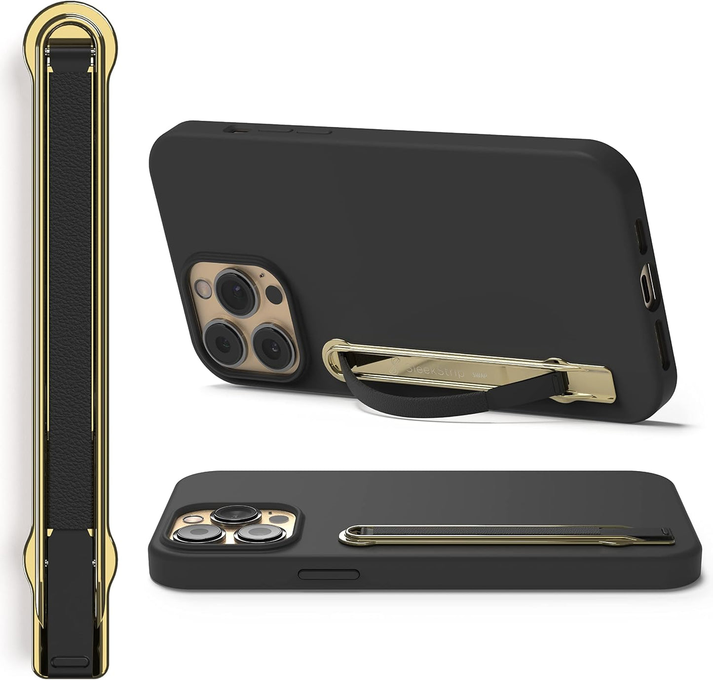 SleekGrip Premium: Swappable Phone Stand & Phone Grip - Ultra Thin Convertible Grip Holder Fits Most iPhone and Android Cases, Phone Strap Compatible with Wireless Chargers and Car Mounts