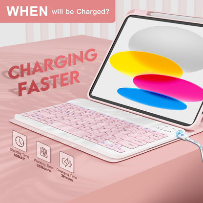 NOKBABO for iPad 11th 10th Generation Case with Keyboard, Magnetic Wireless Detachable Folio case with Pencil Holder, Keyboard for iPad 11th(A16,2025) & ipad 10th Generation(2022) - Light Pink