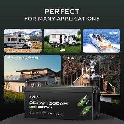 OKMO 24V 100Ah LiFePO4 Lithium Battery for Marine, Trolling Motor, RV, with Low Temperature Protection, 10 Years 15000+ Deep Cycles, 25.6V Iron Phosphate for Home Solar Energy Storage Off-Grid
