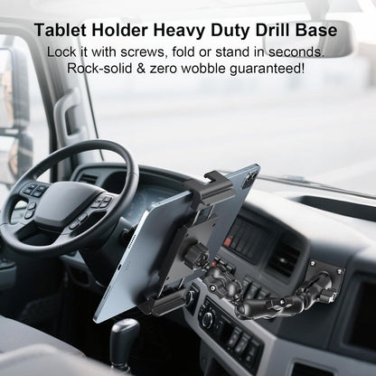 PLDHPRO Tablet Holder for Car Dashboard Heavy Duty Drill Base 360° Adjustable 3-Stage Stand Dash Mount Compatible with iPad, Galaxy Tab, Fire HD, 5.1-15.6'' Phone Tablets for Truck Wall Desk Vehicle