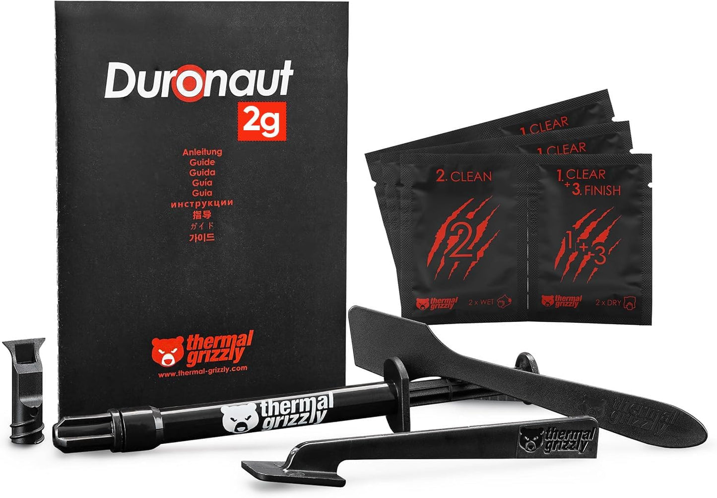 Thermal Grizzly - Duronaut - Enhanced Durability & High Performance Thermal Paste - for Maximum Conductivity While Overclocking CPU/GPU/PS4/PS5/Xbox with 12 Cleaning Wipes 6 Wet & 6 Dry (2g + Wipes)