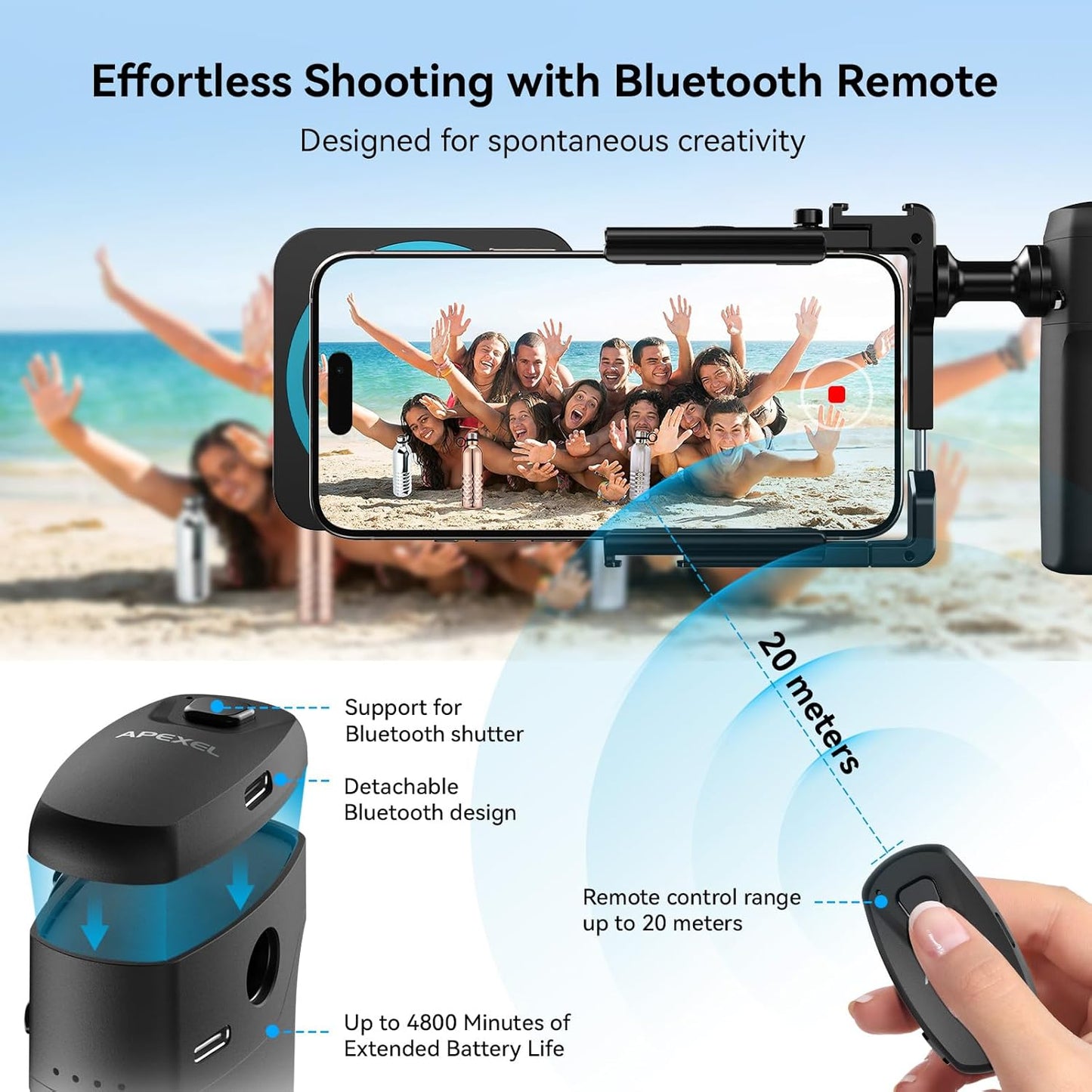 APEXEL Universal Phone Rig Video Kit. Aluminum Handheld Smartphone Vlogging Cage with Rechargeable Handle Wireless Bluetooth Shutter, Phone Stabilizer for Videomaker Compatible with iPhone/Android.