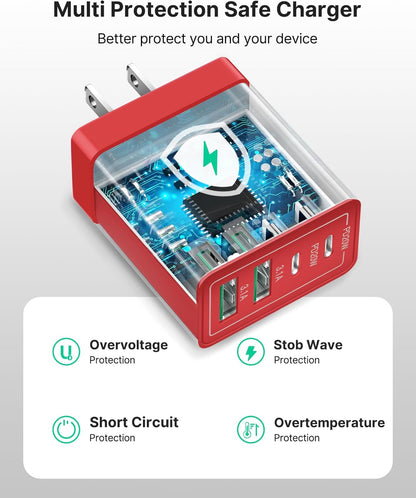 USB C Charger Block 2-Pack, Aiminu 40W 4-Port Fast USB C Charger Cube PD Power Delivery Fast Type C Charging Block Plug Adapter for iPhone 16/15/14/13/12/11/Pro Max, XS/XR/X, iPad, Android Phones